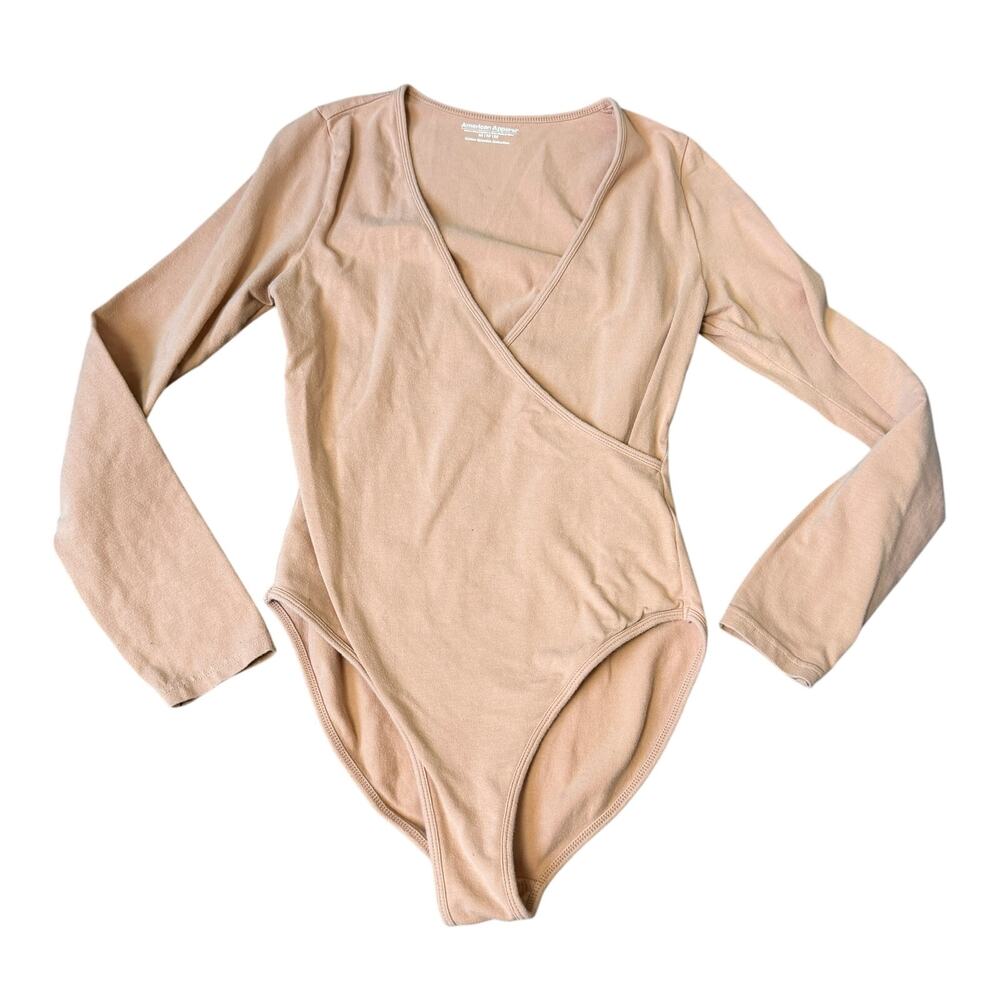 American Apparel Long Sleeve Bodysuit V-Neck Overlap Nude M